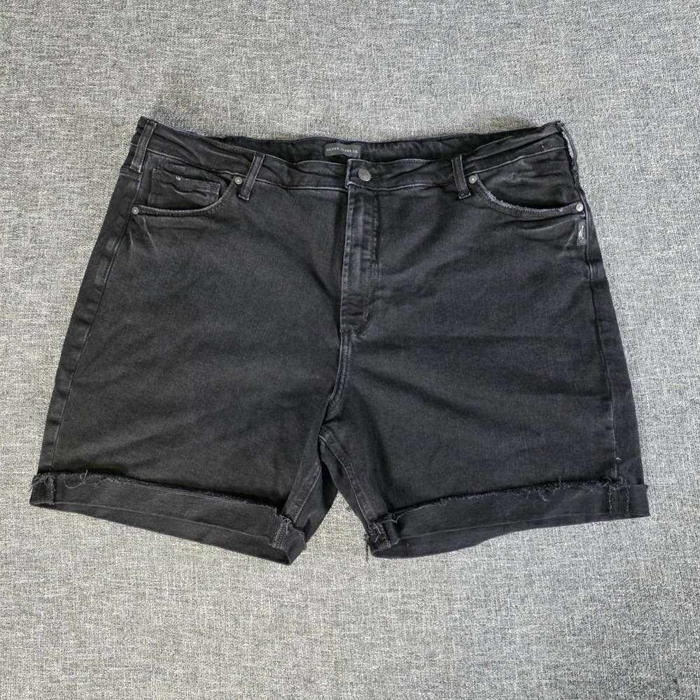 Silver Jeans Co Sure Thing Long Shorts Womens 22 Black Denim Cuffed 6.5 Inseam